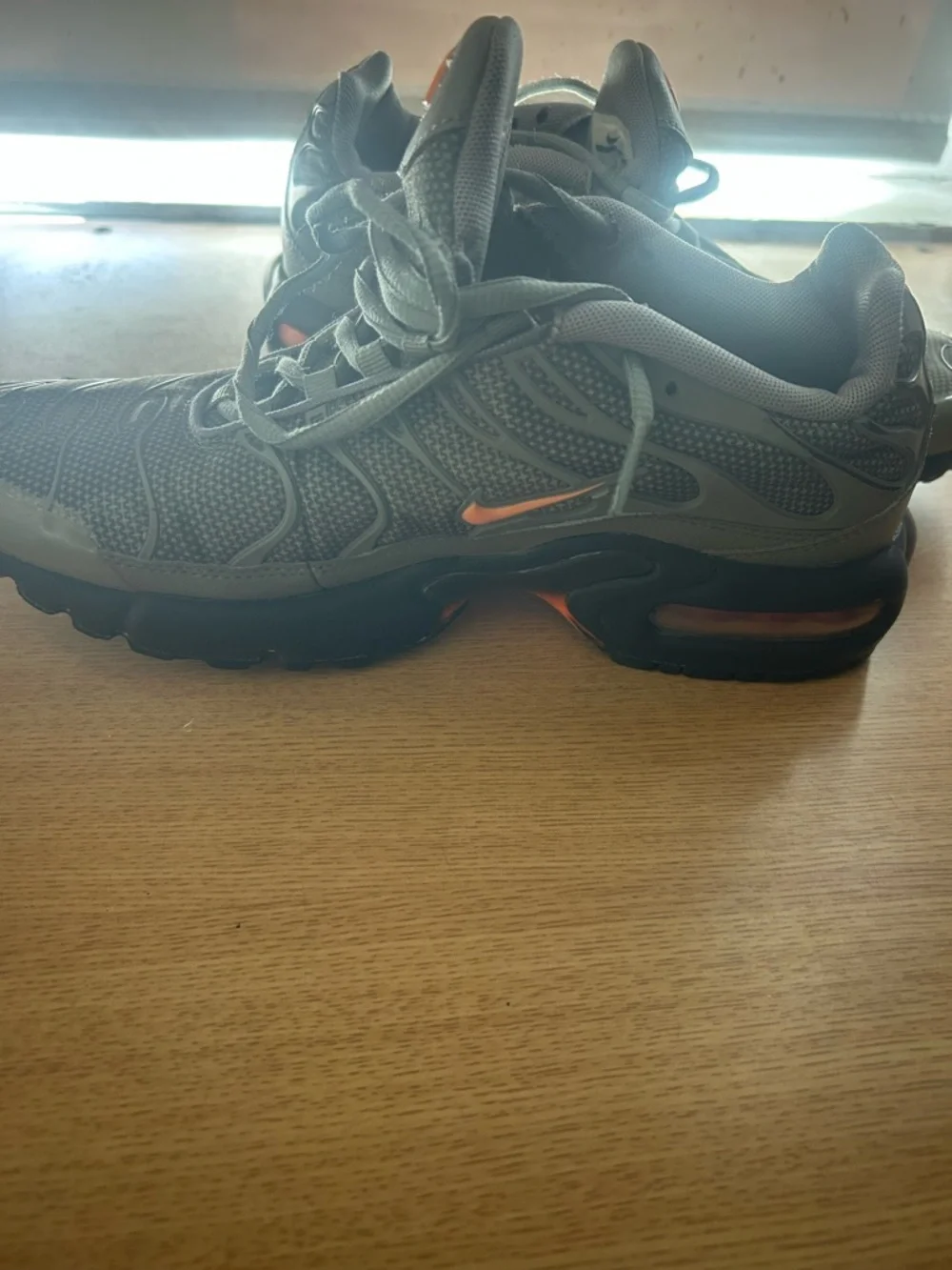Nike Kids Gray Mesh Athletic Shoes with Orange Highlights